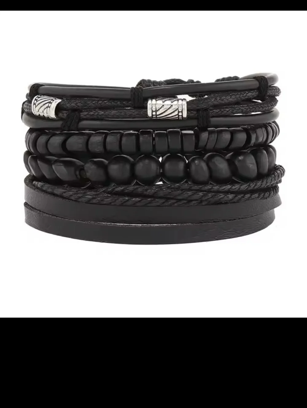 Men's Bracelets Set Leather 4pc Braided Beaded‎ Black Jewelry New G1